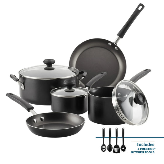 Farberware Juego de Ollas y Sartenes/cocina Antiadherentes Easy Clean de 12 Piezas, Negro