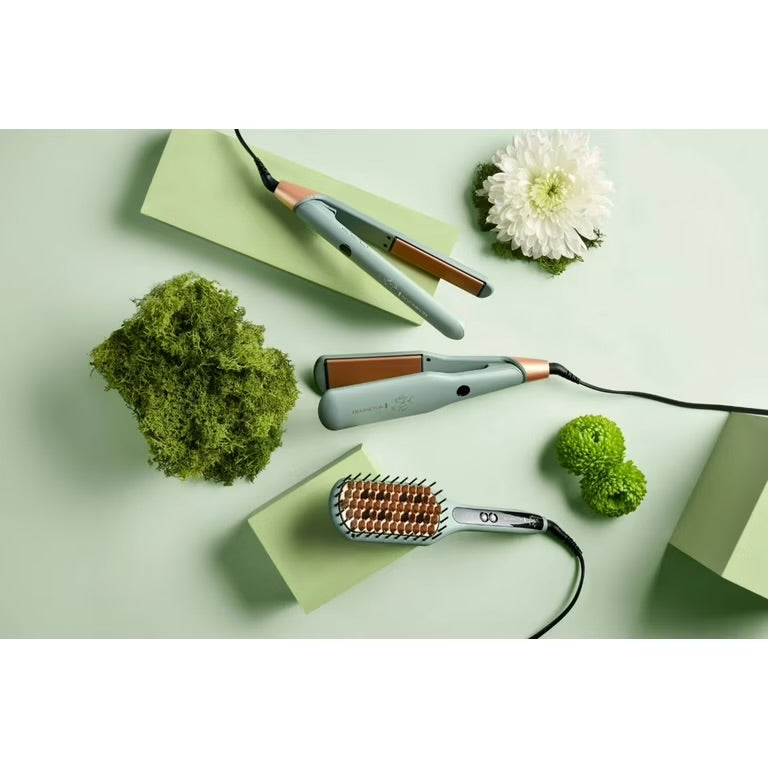 PR REMINGTON Botanicals Cepillo Alisador 2 en 1 para Mujer, Cerdas de Cerámica con Microacondicionadores de Origen Vegetal, Verde