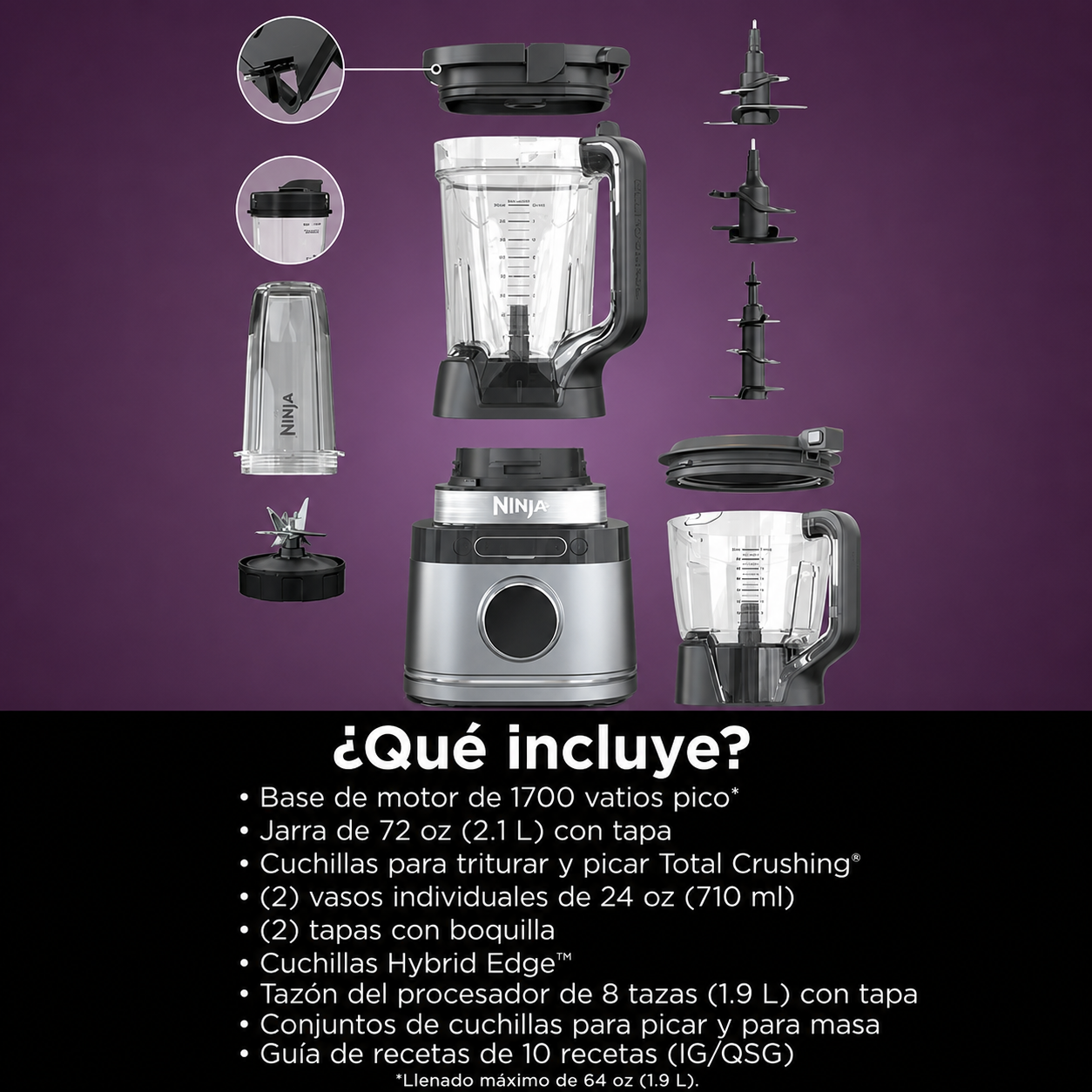 Ninja Detect Kitchen System Power Blender + Procesador tecnología Blendsense TB400 1700W