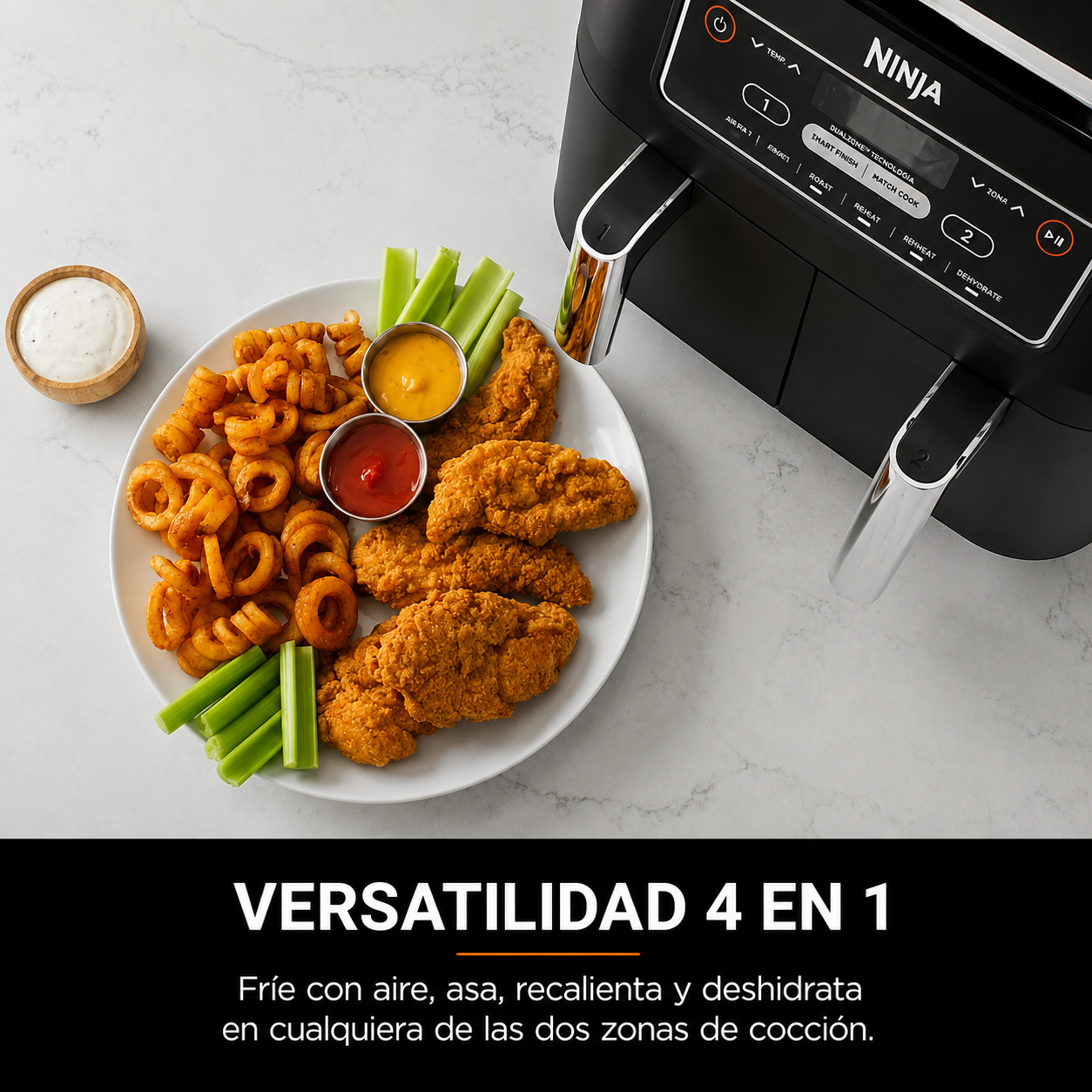 Foodi 4-in-1 8-Quart Ninja Freidora sin Aceite de 2 Cestas Tecnología DualZone DZ100