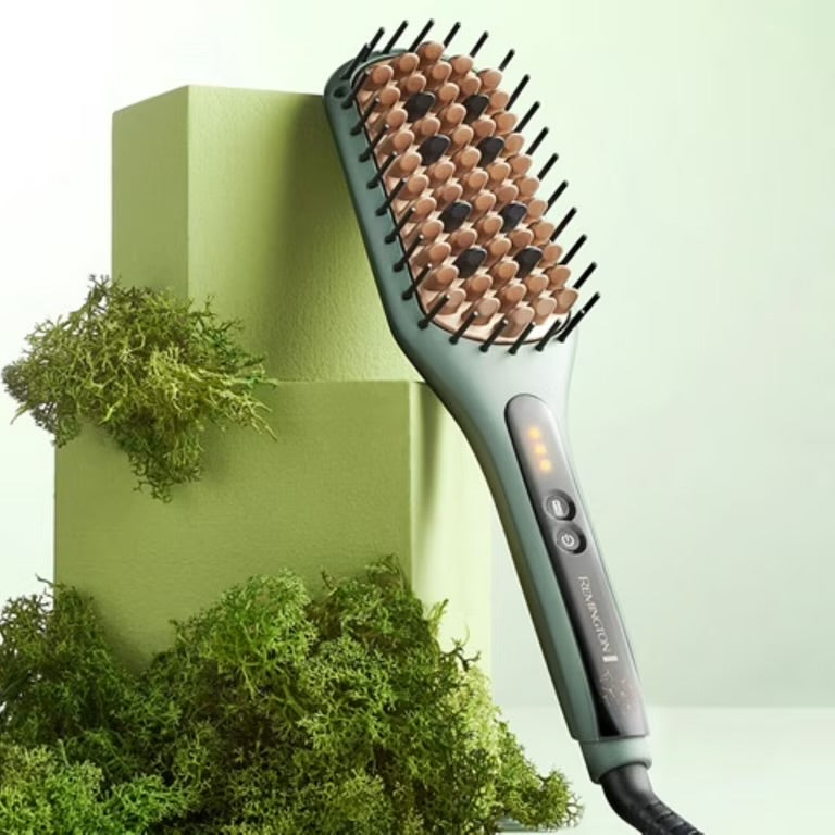 PR REMINGTON Botanicals Cepillo Alisador 2 en 1 para Mujer, Cerdas de Cerámica con Microacondicionadores de Origen Vegetal, Verde