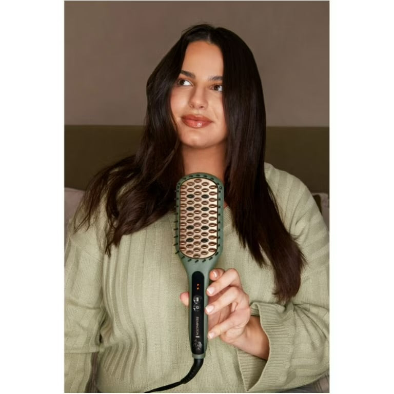 PR REMINGTON Botanicals Cepillo Alisador 2 en 1 para Mujer, Cerdas de Cerámica con Microacondicionadores de Origen Vegetal, Verde