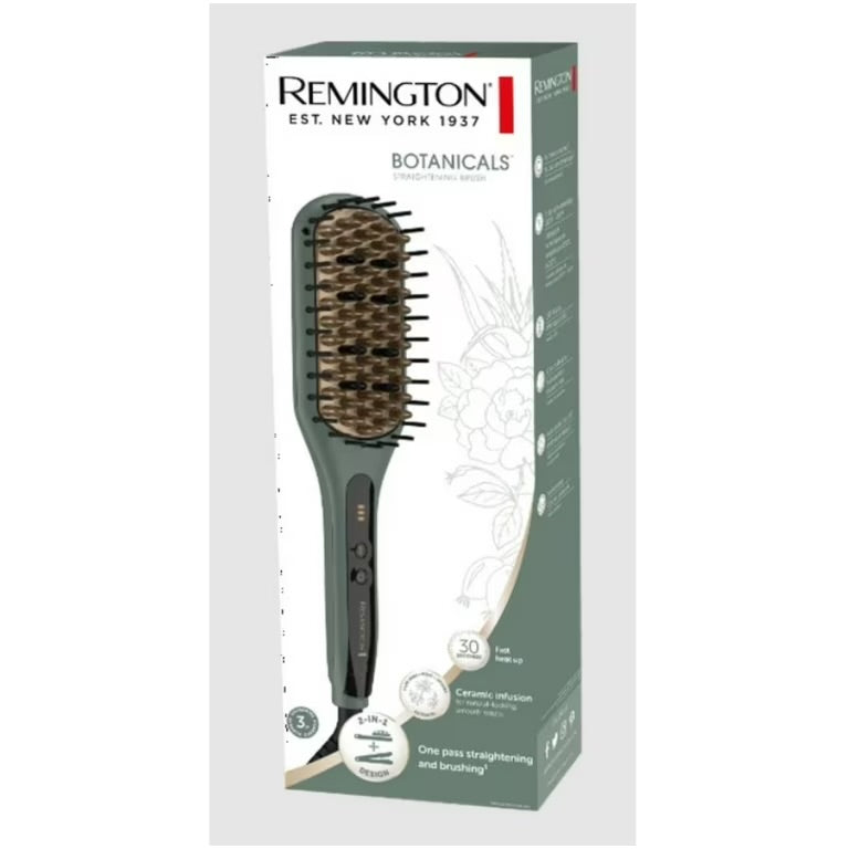 PR REMINGTON Botanicals Cepillo Alisador 2 en 1 para Mujer, Cerdas de Cerámica con Microacondicionadores de Origen Vegetal, Verde