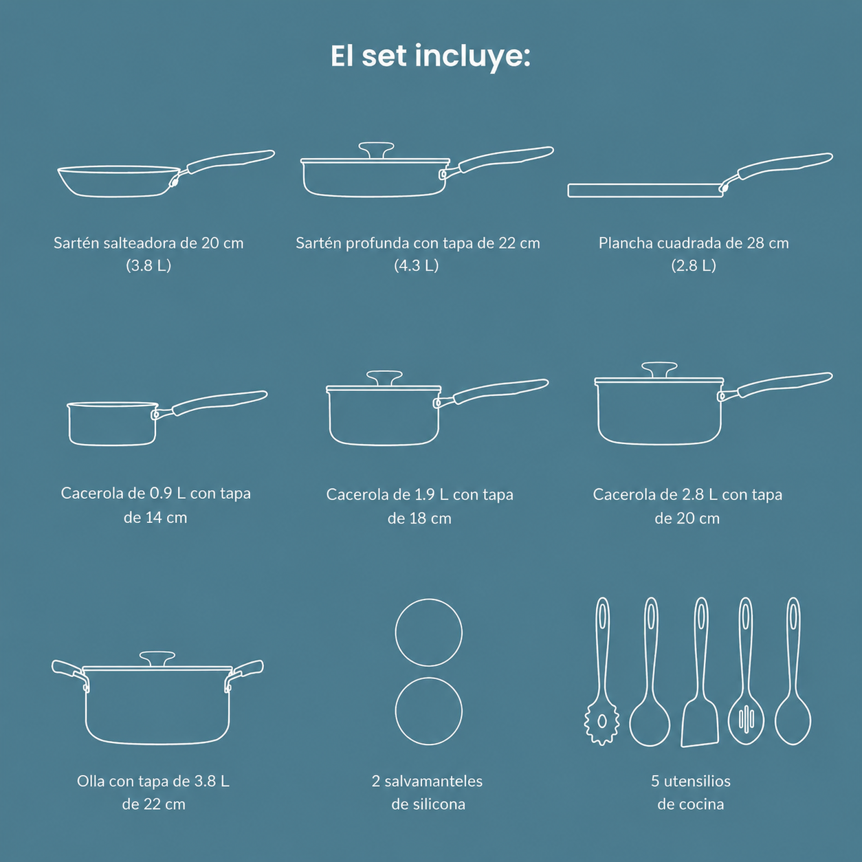 Tramontina Primaware Juego de Utensilios de Cocina Antiadherentes de 18 Piezas, Asfalto