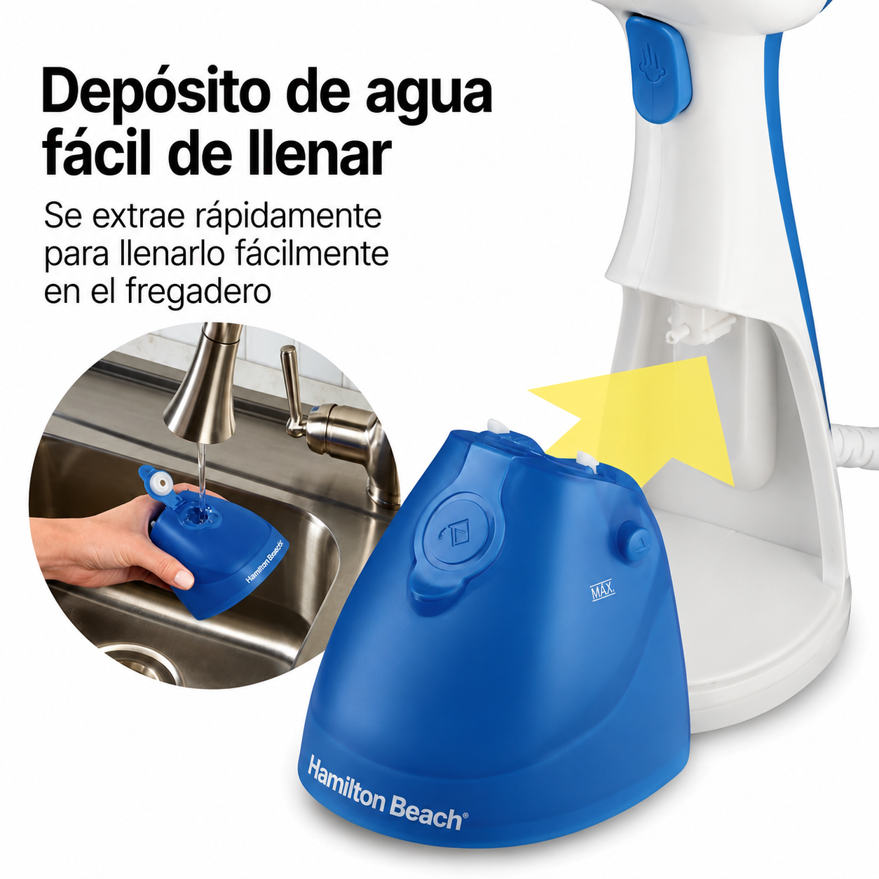 Hamilton Beach Garment Steamer de Mano para Ropa, Ropa de Cama, Cortinas, Viajes, Blanco, 11556