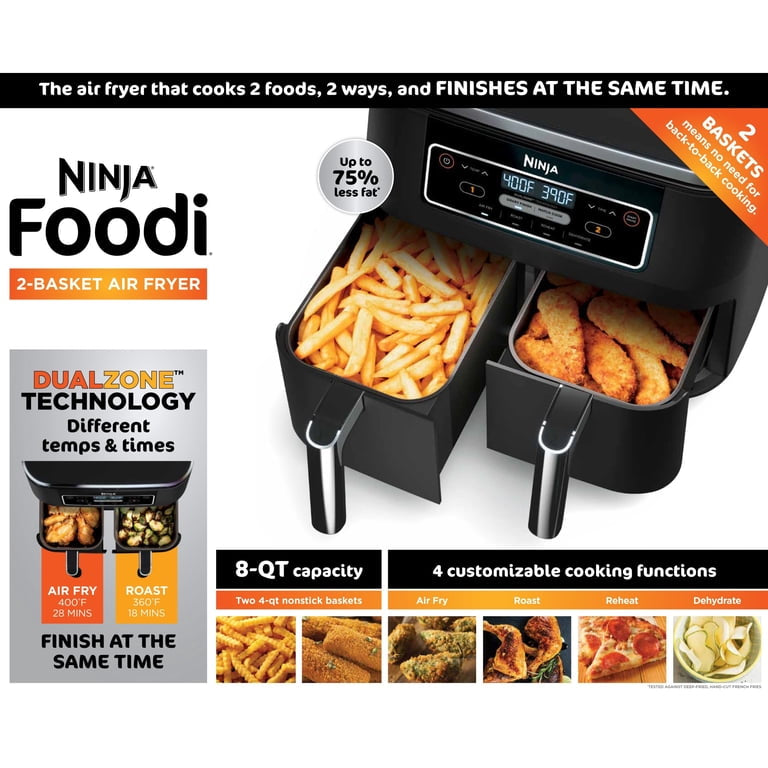 Foodi 4-in-1 8-Quart Ninja Freidora sin Aceite de 2 Cestas Tecnología DualZone DZ100