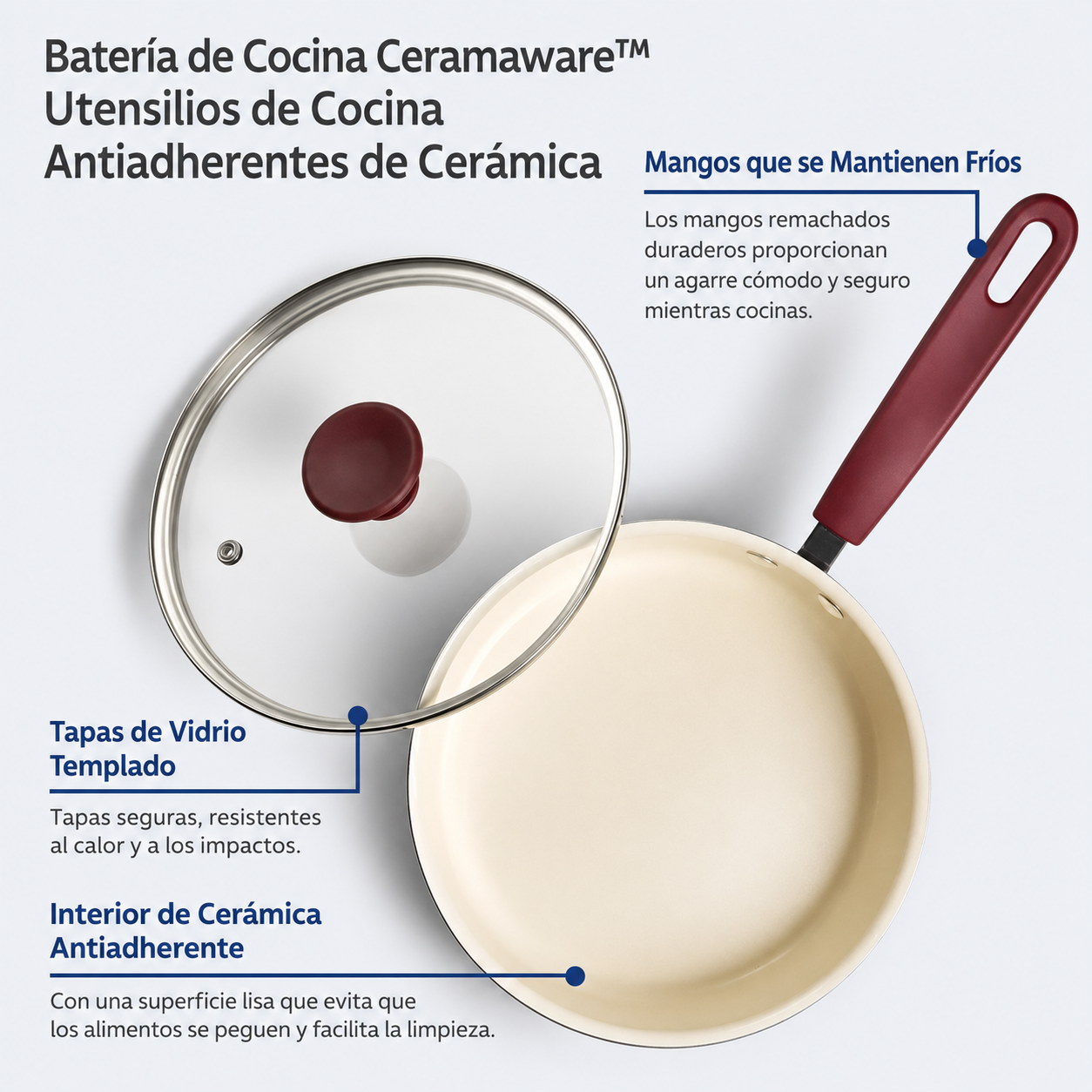 Juego de utensilios de cocina antiadherentes de cerámica Tramontina Ceramaware de 20 piezas, color vino.