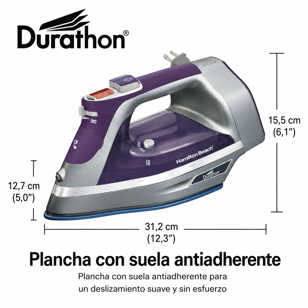 Hamilton Beach Durathon Cable Retráctil Digital Plancha, Plata, Modelo 19902F