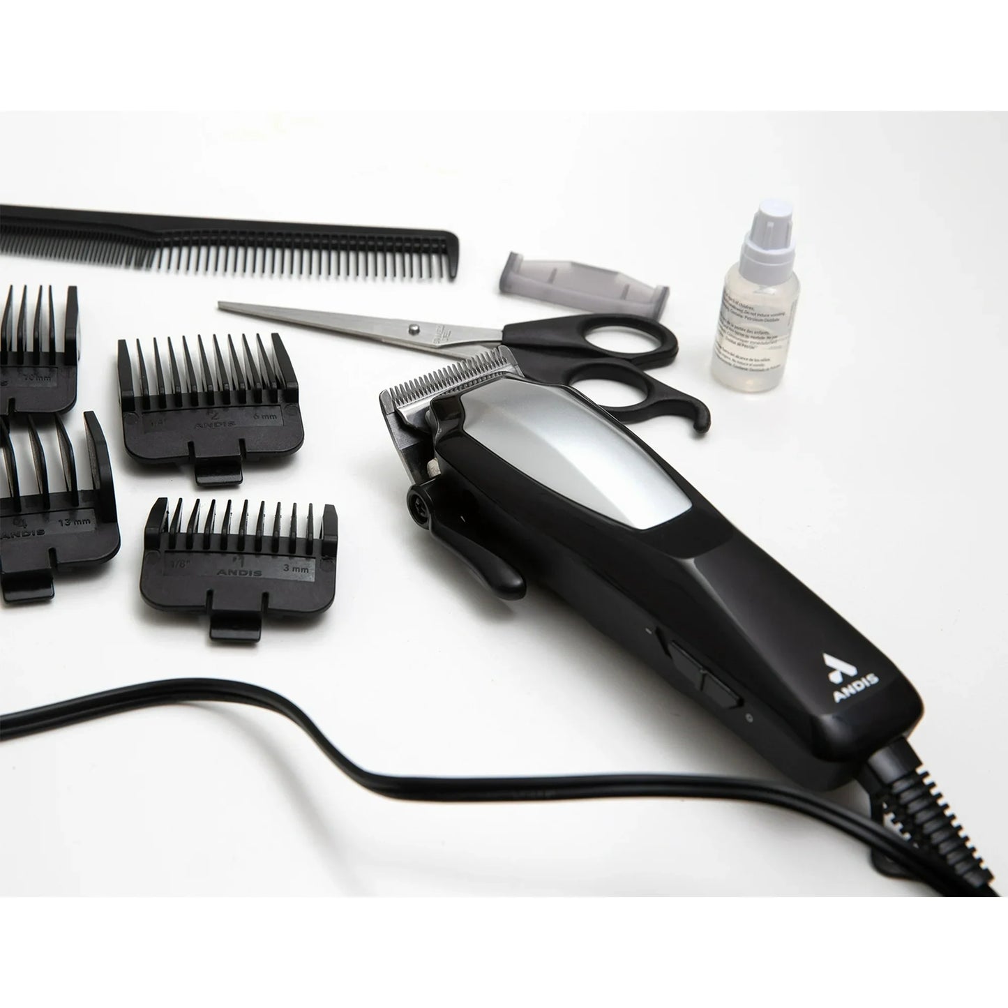 Andis Ultra Kit de Cortapelos Clip con Cable de 10 Piezas, Negro / Plateado