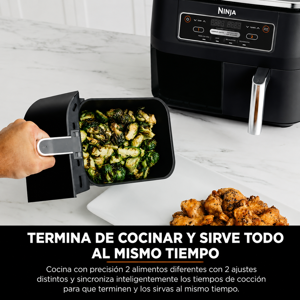 Foodi 4-in-1 8-Quart Ninja Freidora sin Aceite de 2 Cestas Tecnología DualZone DZ100