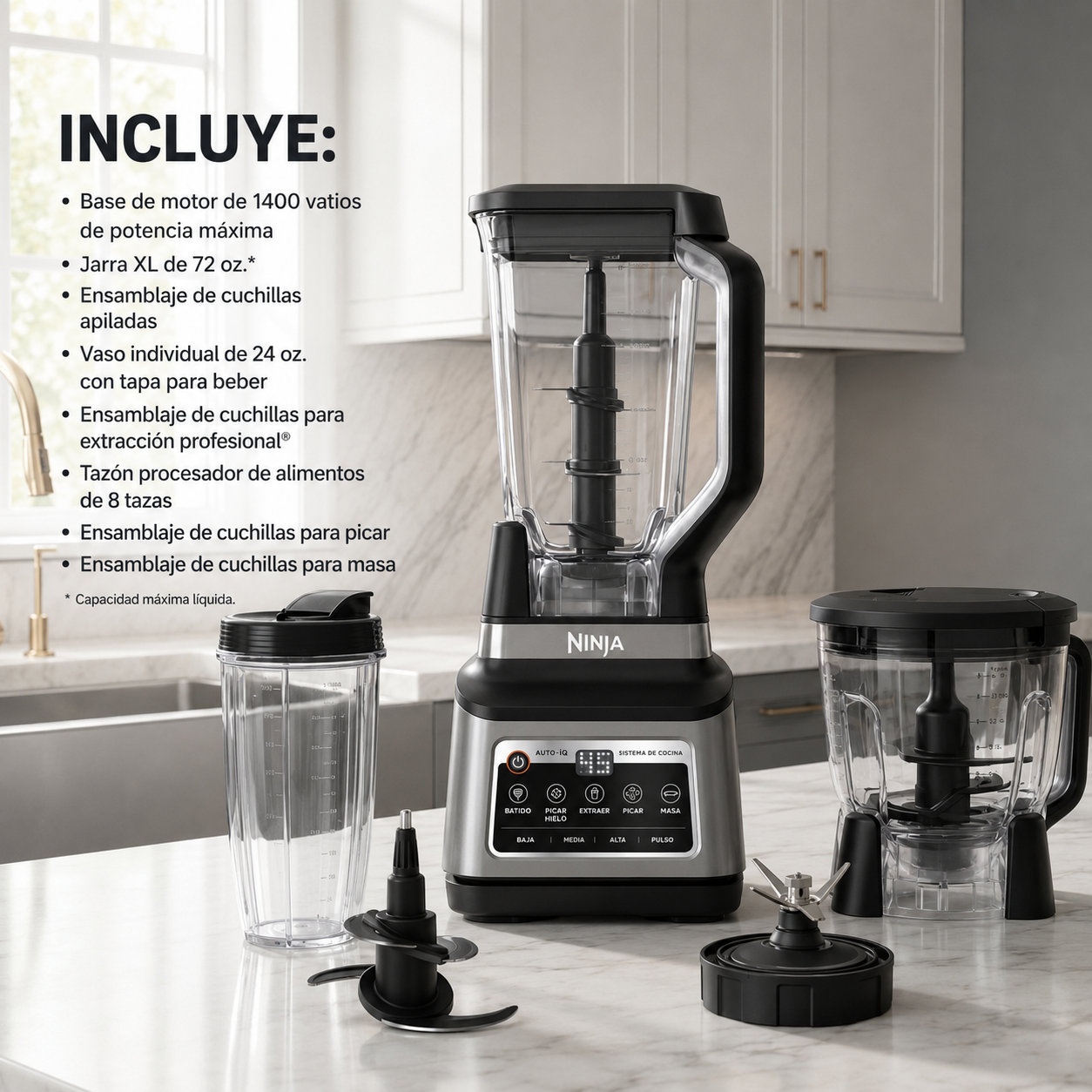 Sistema de cocina Ninja Profesional Más con Auto-iq y 72 oz. Total de Trituración Licuadora, BN800