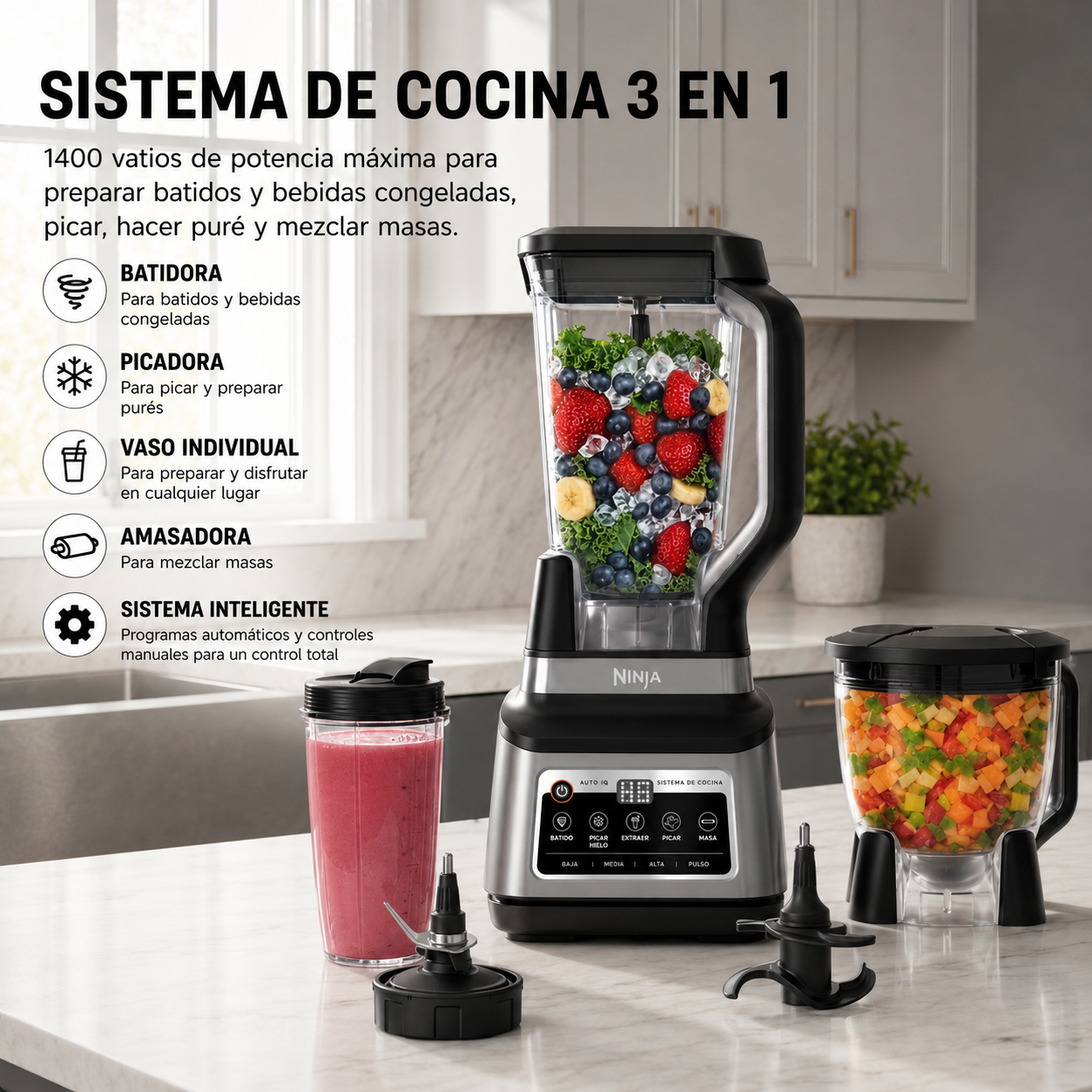 Sistema de cocina Ninja Profesional Más con Auto-iq y 72 oz. Total de Trituración Licuadora, BN800