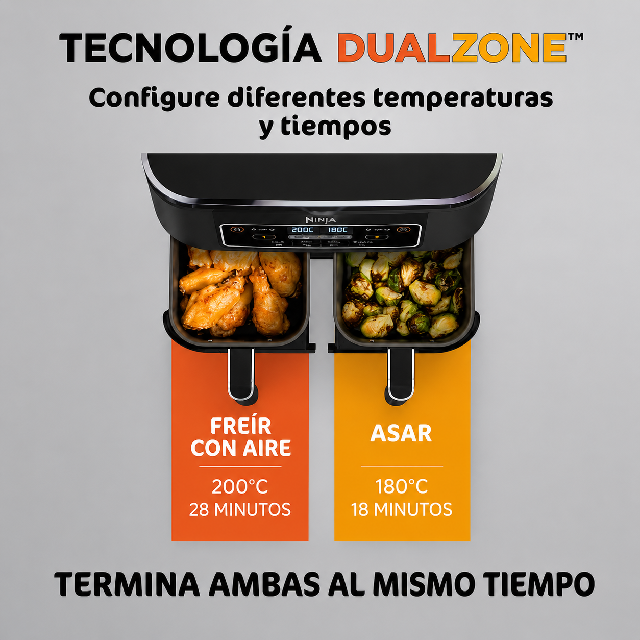 Foodi 4-in-1 8-Quart Ninja Freidora sin Aceite de 2 Cestas Tecnología DualZone DZ100