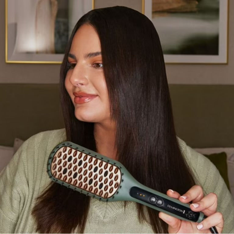 PR REMINGTON Botanicals Cepillo Alisador 2 en 1 para Mujer, Cerdas de Cerámica con Microacondicionadores de Origen Vegetal, Verde