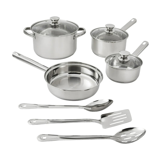 Mainstays Juego de Utensilios de Cocina y Sartenes de Acero Inoxidable Antiadherente de 10 Piezas