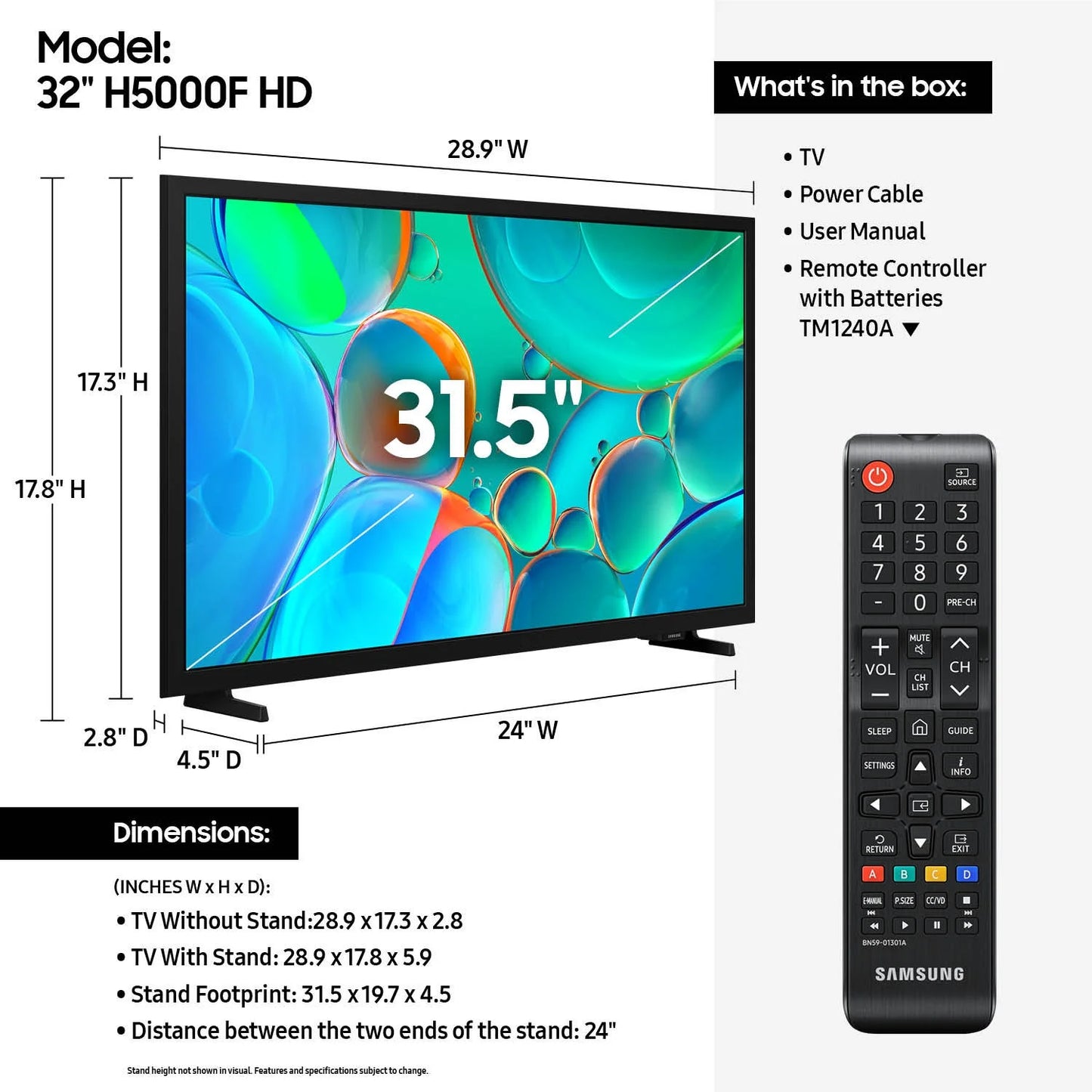 Samsung 32” Clase HD H5000F Smart TV 2025 - UN32H5000FFXZA